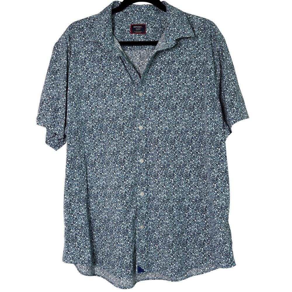 UNTUCKit James Perf SS Blue Floral Performance Shirt XL Regular Fit 41797